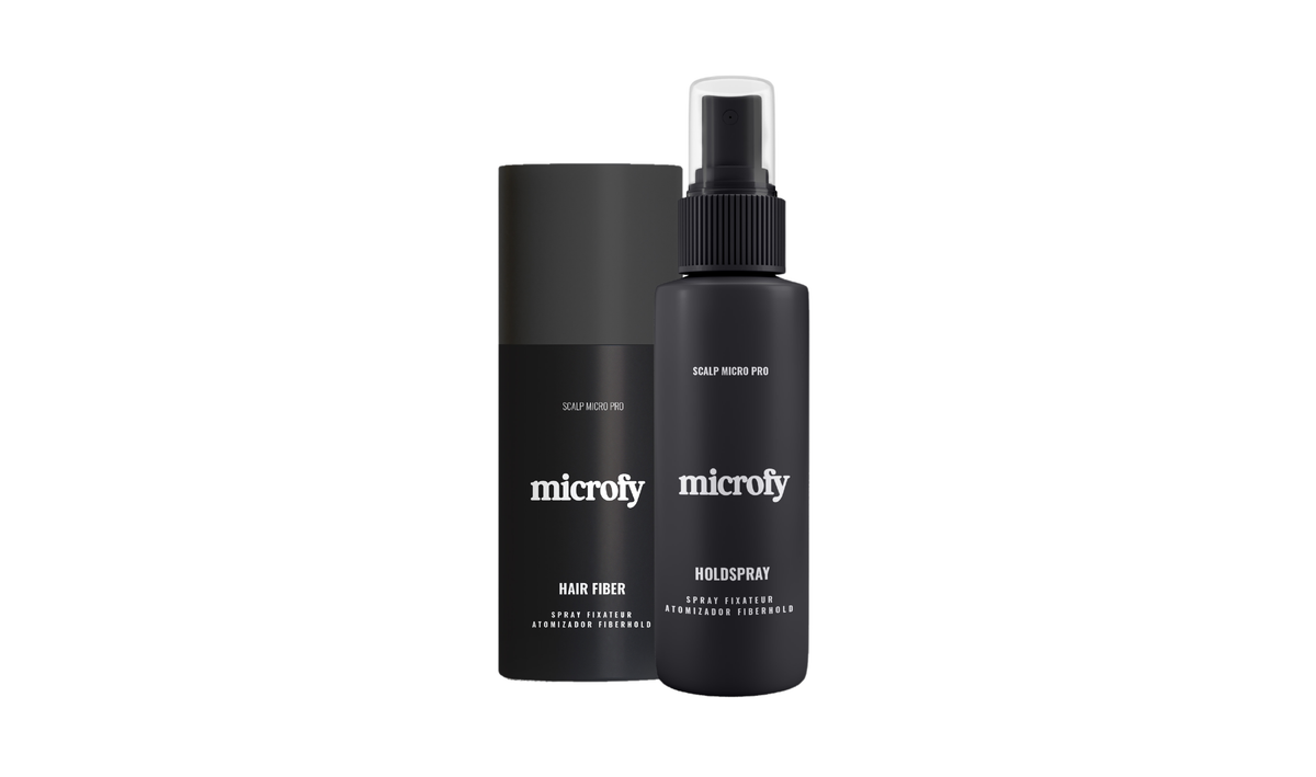 Microfy hair fiber and hold spray