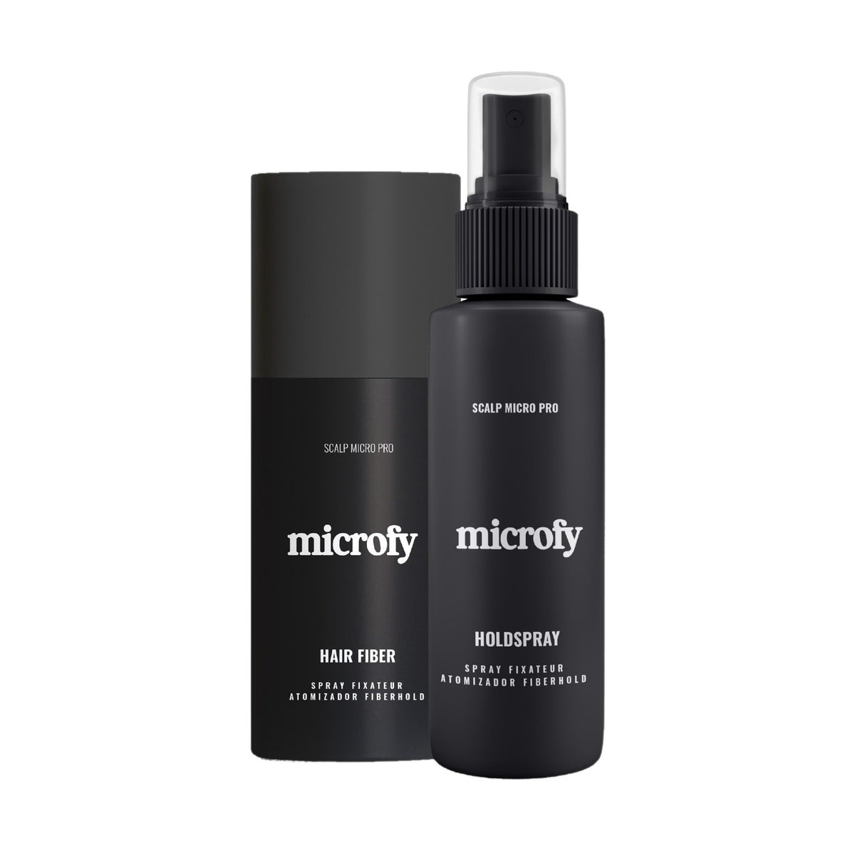 Microfy hair fiber tube and hold spray bottle
